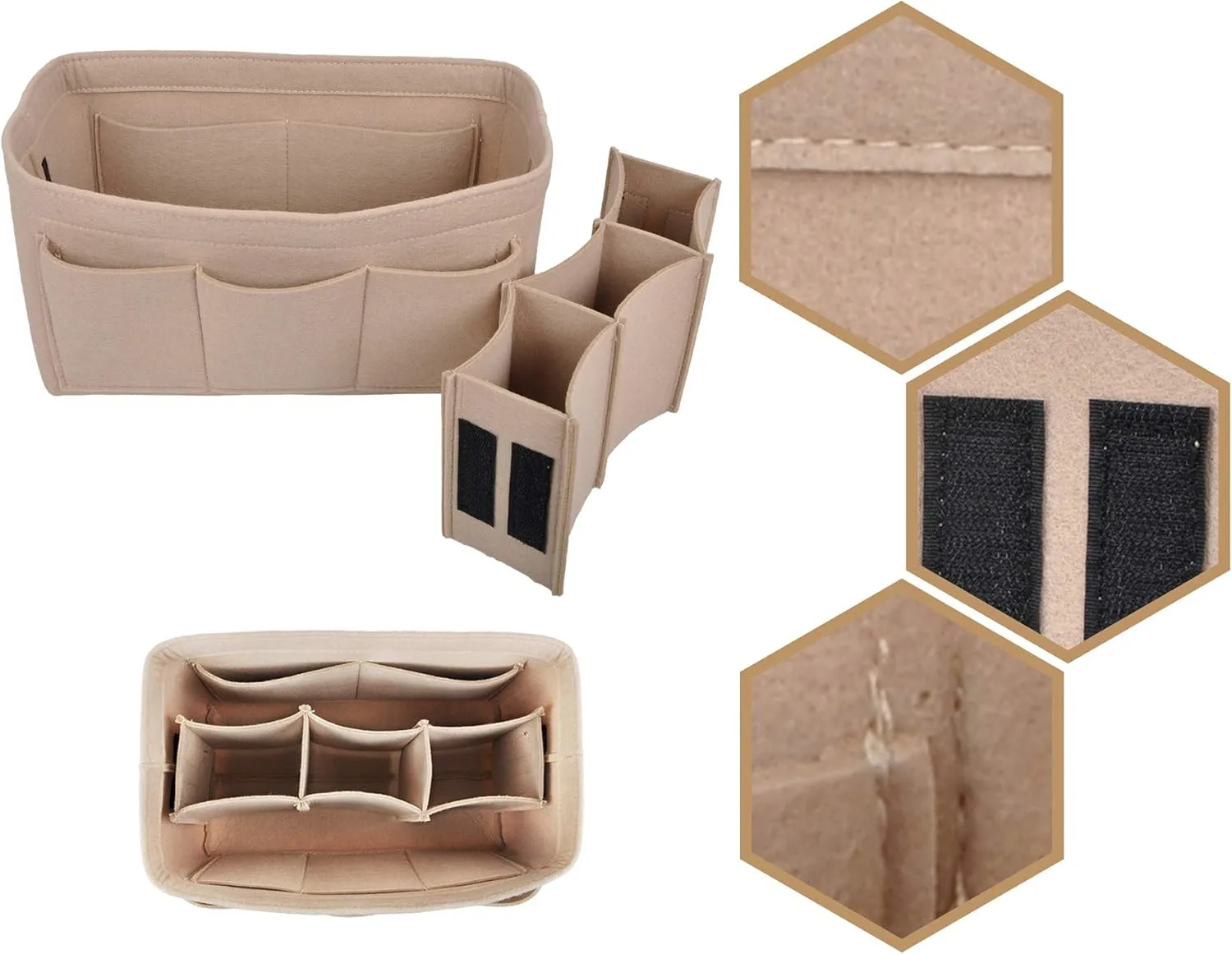 Vercord Felt Purse Organizer Handbag Insert Liner Shaper Bag in Bags for Speedy Neverfull Tote Beige Small