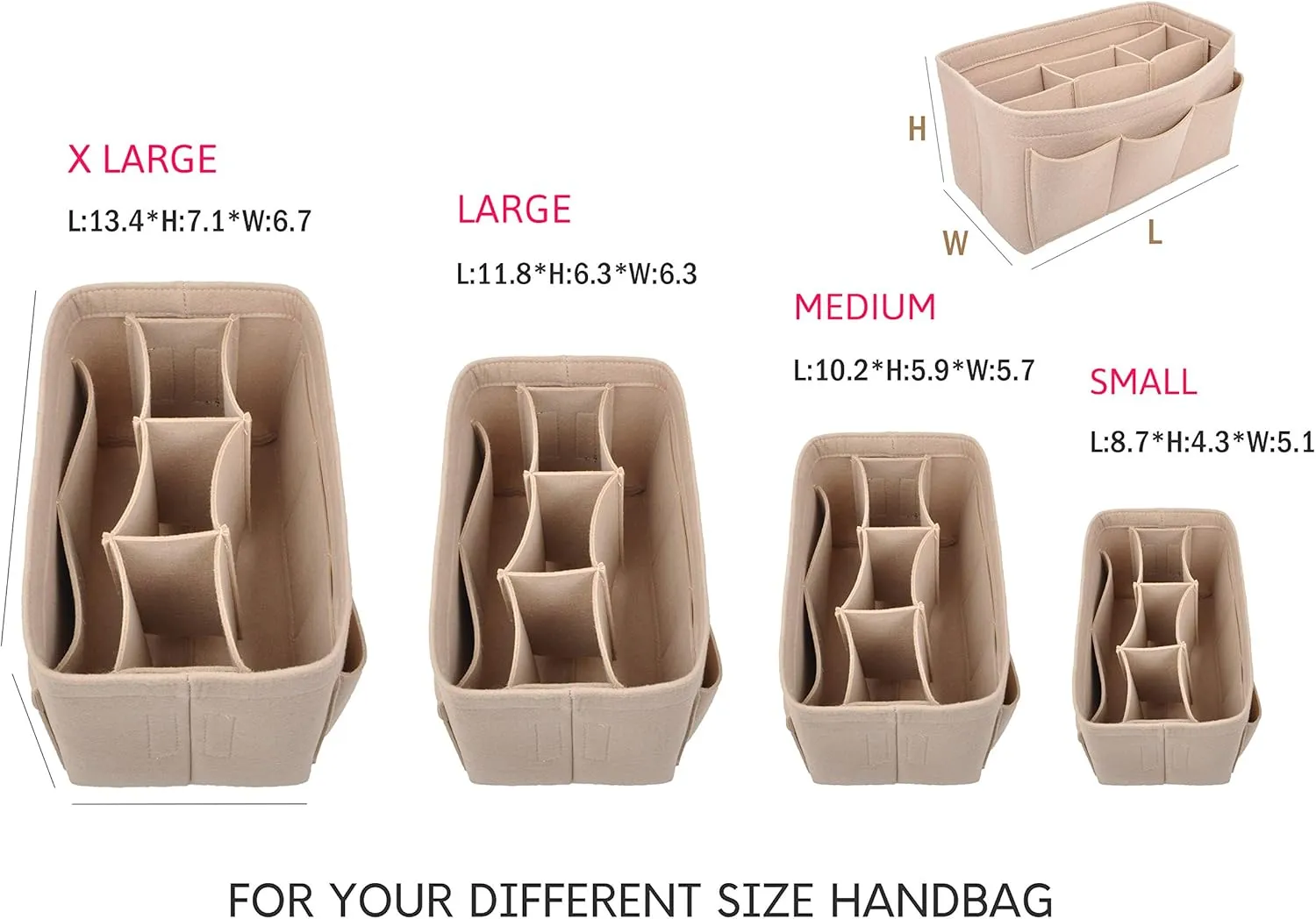 Vercord Felt Purse Organizer Handbag Insert Liner Shaper Bag in Bags for Speedy Neverfull Tote Beige Small