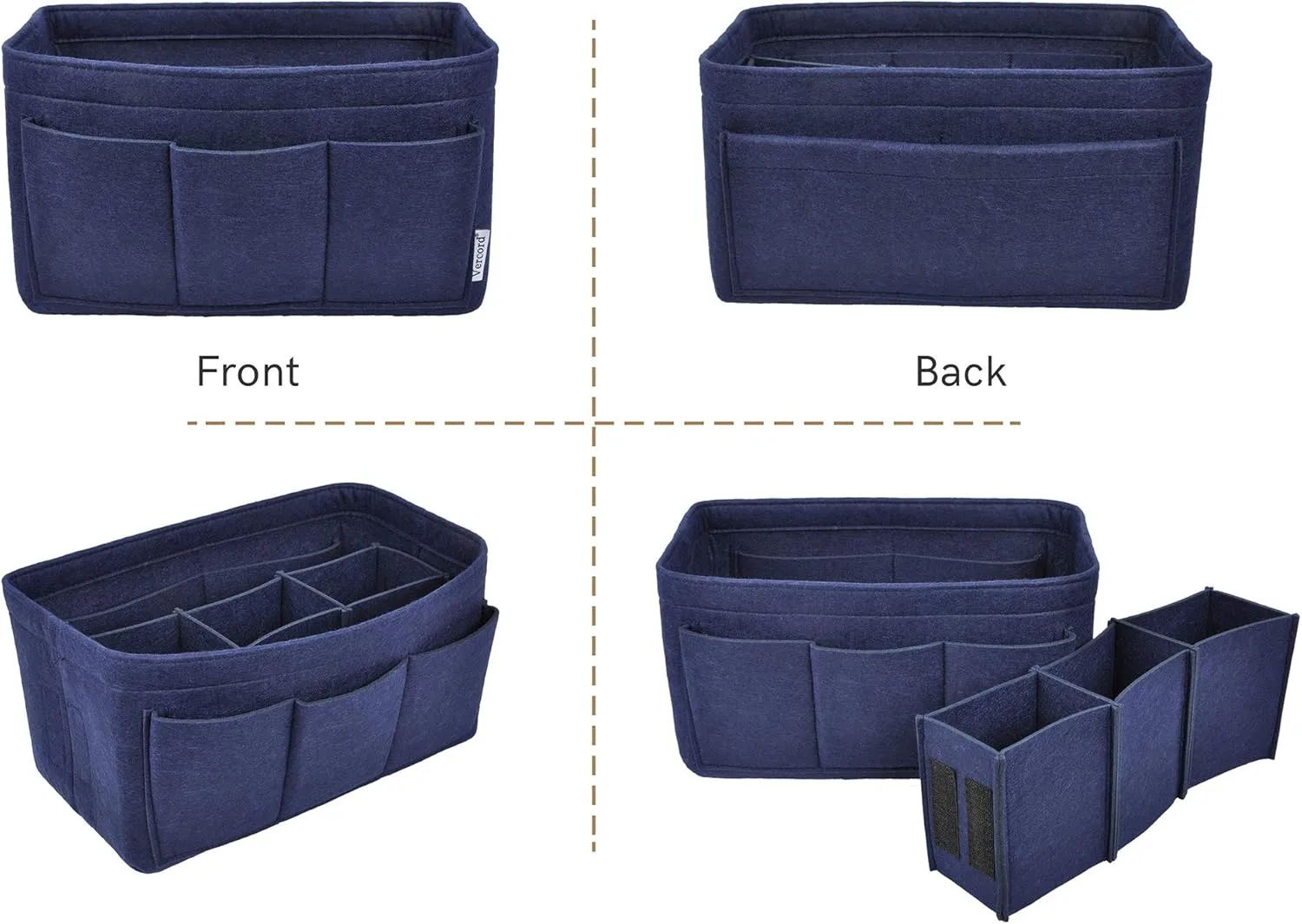 Vercord Felt Purse Organizer Handbag Insert Liner Shaper Bag in Bags for Speedy Neverfull Tote Navy Small