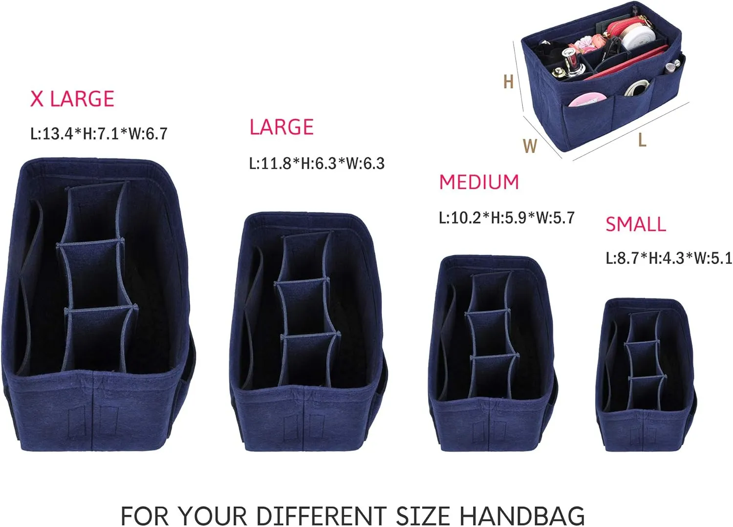 Vercord Felt Purse Organizer Handbag Insert Liner Shaper Bag in Bags for Speedy Neverfull Tote Navy Small