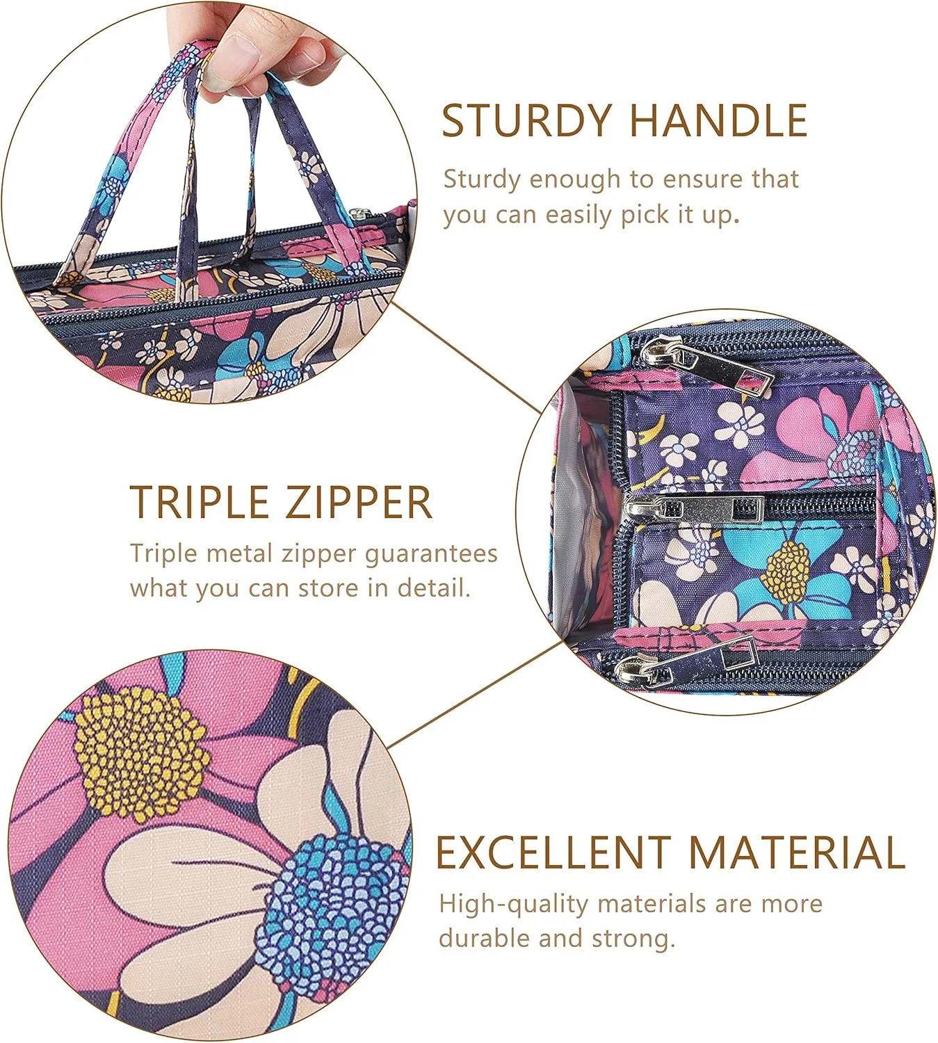 Vercord Patterned Purse Handbag Tote Pocketbook Bag Organizer Insert with Zipper Handle for Women Medium Flowers
