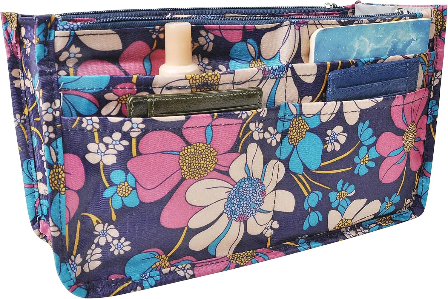 Vercord Patterned Purse Handbag Tote Pocketbook Bag Organizer Insert with Zipper Handle for Women Medium Flowers