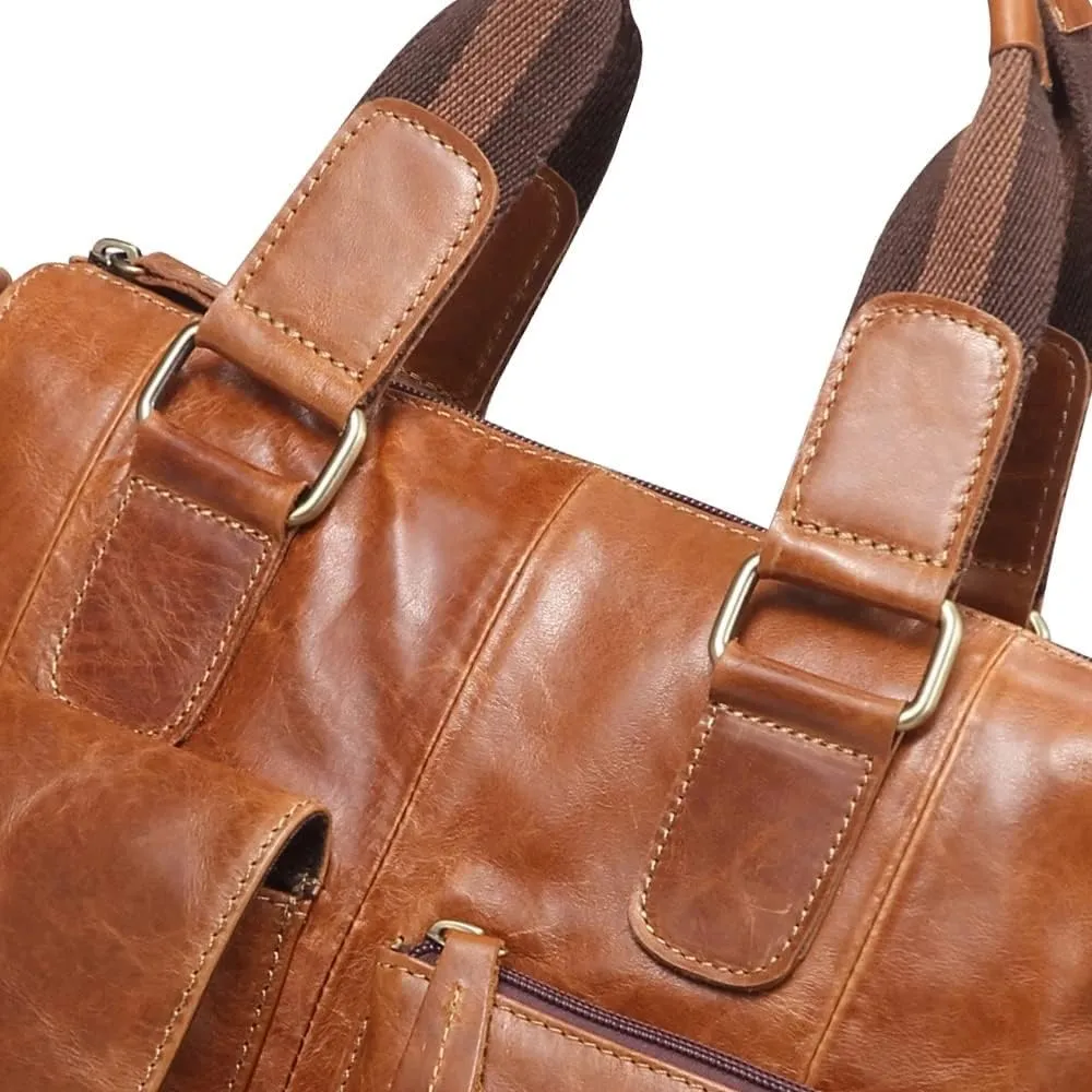 Vertical Men's Leather Tote Bag Leather Office Briefcase Large Business Travel Messenger Bag