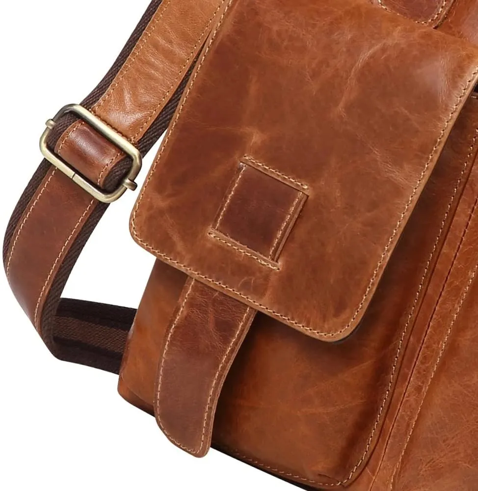 Vertical Men's Leather Tote Bag Leather Office Briefcase Large Business Travel Messenger Bag