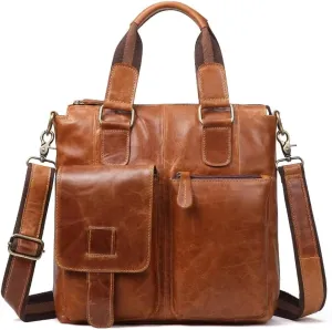 Vertical Men's Leather Tote Bag Leather Office Briefcase Large Business Travel Messenger Bag