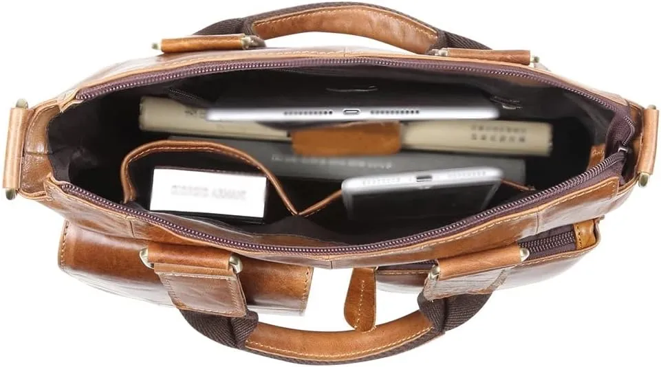 Vertical Men's Leather Tote Bag Leather Office Briefcase Large Business Travel Messenger Bag