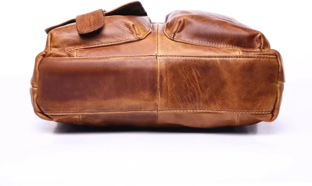 Vertical Men's Leather Tote Bag Leather Office Briefcase Large Business Travel Messenger Bag
