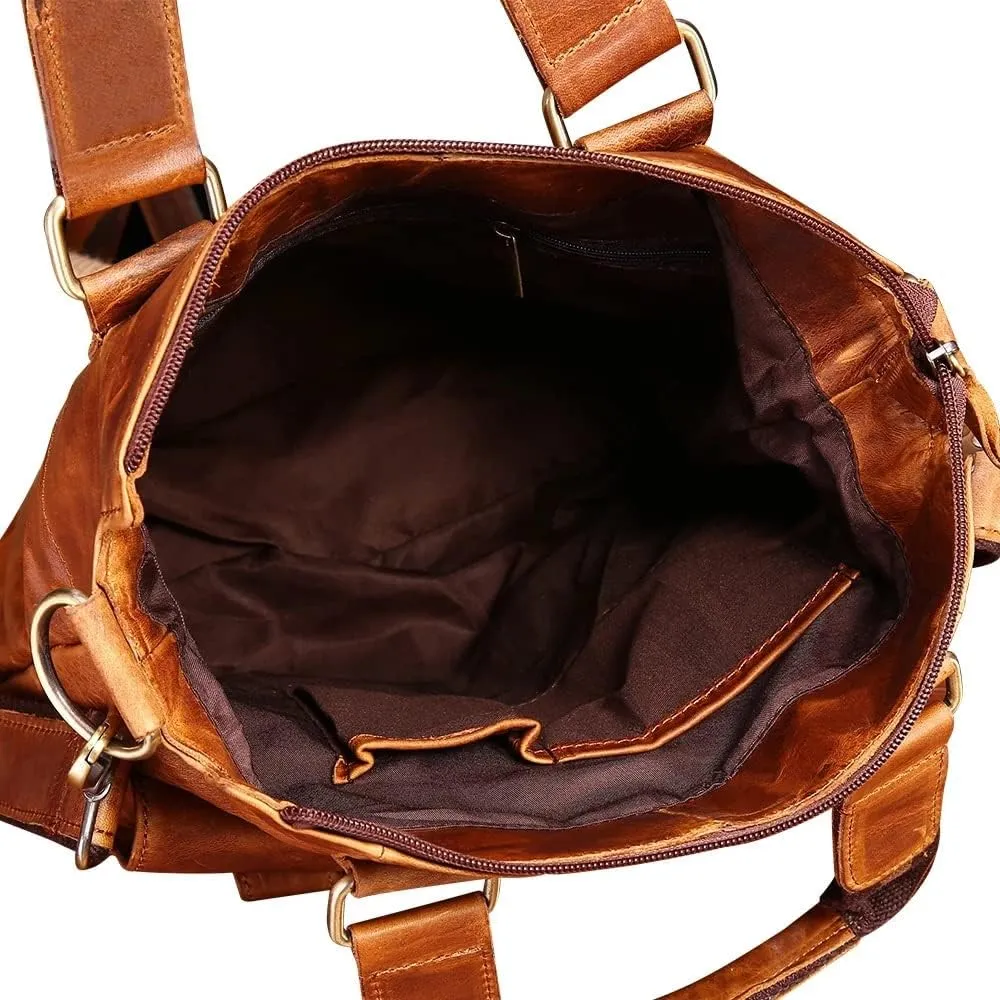 Vertical Men's Leather Tote Bag Leather Office Briefcase Large Business Travel Messenger Bag