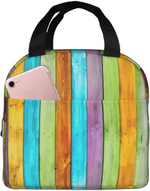 Vertical Planks in Carpentry Oak Timber Print Stylish Leakproof Lunch Tote, Portable Handbag - Work, Beach, Picnics,Outdoors
