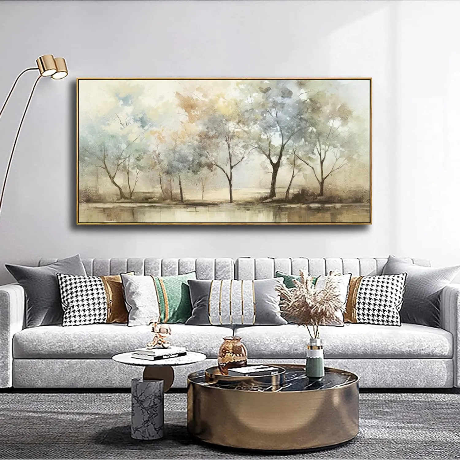 VHMING Abstract Wall Art Artwork Retro Trees Pictures Decor Canvas Painting Framed Ready to Hang Living Room Bedroom and Office Wall Decor 20x40 Inch