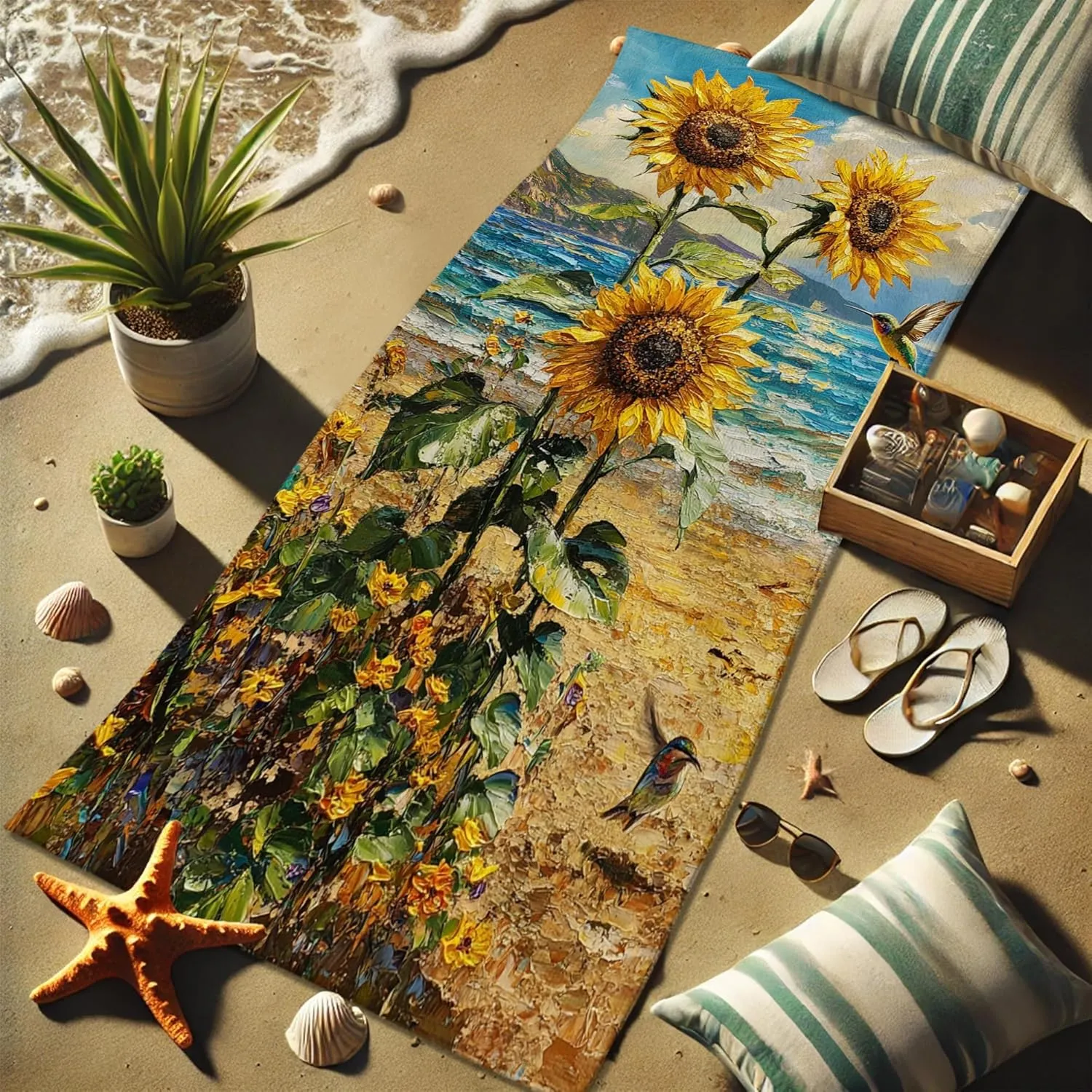 Vibrant Sunflower Microfiber Beach Towel Extra Large Colorful Floral Design, Quick Dry Absorbent Sand Free Lightweight Beach Blanket, Outdoor Travel Pool Picnic Essentials 62x31 Inch