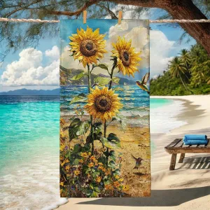Vibrant Sunflower Microfiber Beach Towel Extra Large Colorful Floral Design, Quick Dry Absorbent Sand Free Lightweight Beach Blanket, Outdoor Travel Pool Picnic Essentials 62x31 Inch