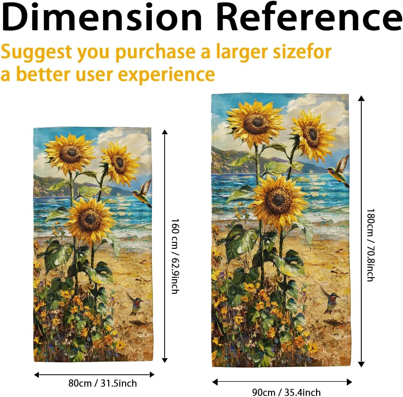 Vibrant Sunflower Microfiber Beach Towel Extra Large Colorful Floral Design, Quick Dry Absorbent Sand Free Lightweight Beach Blanket, Outdoor Travel Pool Picnic Essentials 62x31 Inch