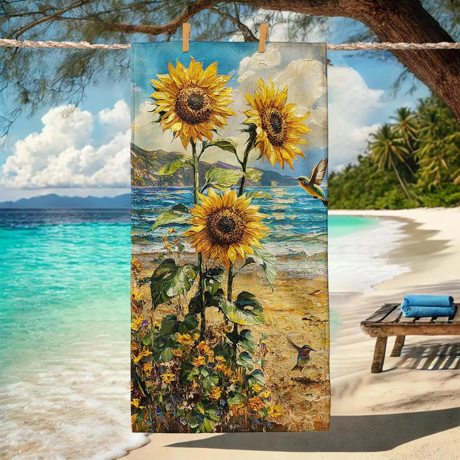 Vibrant Sunflower Microfiber Beach Towel Extra Large Colorful Floral Design, Quick Dry Absorbent Sand Free Lightweight Beach Blanket, Outdoor Travel Pool Picnic Essentials 62x31 Inch