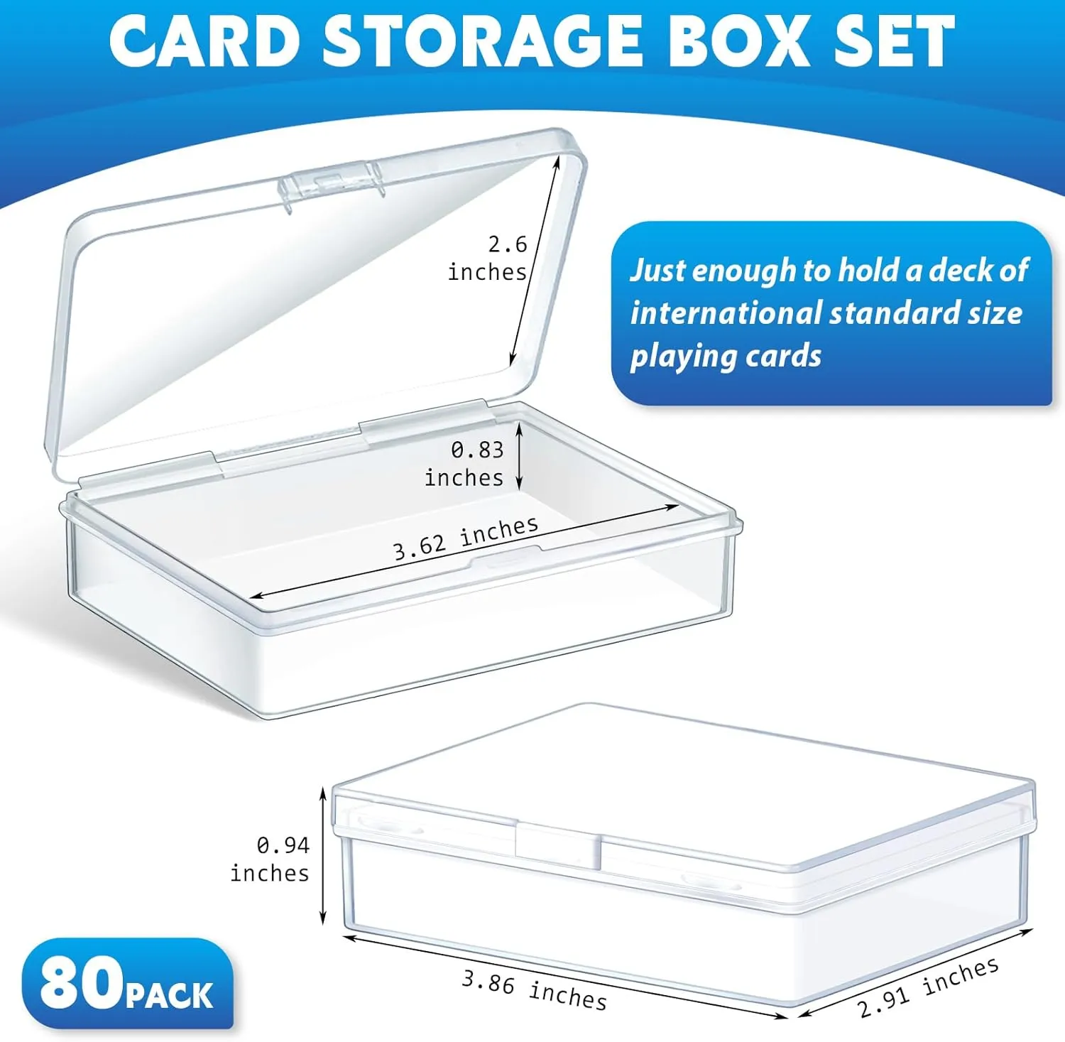 Vicenpal 80 Pcs Playing Card Box Clear Trading Card Case Storage Organizer for Bank Business Gaming, 3.86 x 2.91 x 0.94 Inch