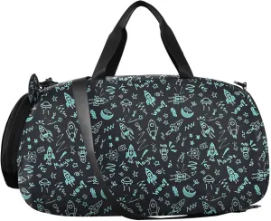VIGTRO Aliens Planet Wow Star Kids Overnight Travel Duffel Bag Sport Gym Bag for Boys Girls with Shoe Compartment, Carry On Weekender Luggage Bag for Dance Swim Yoga