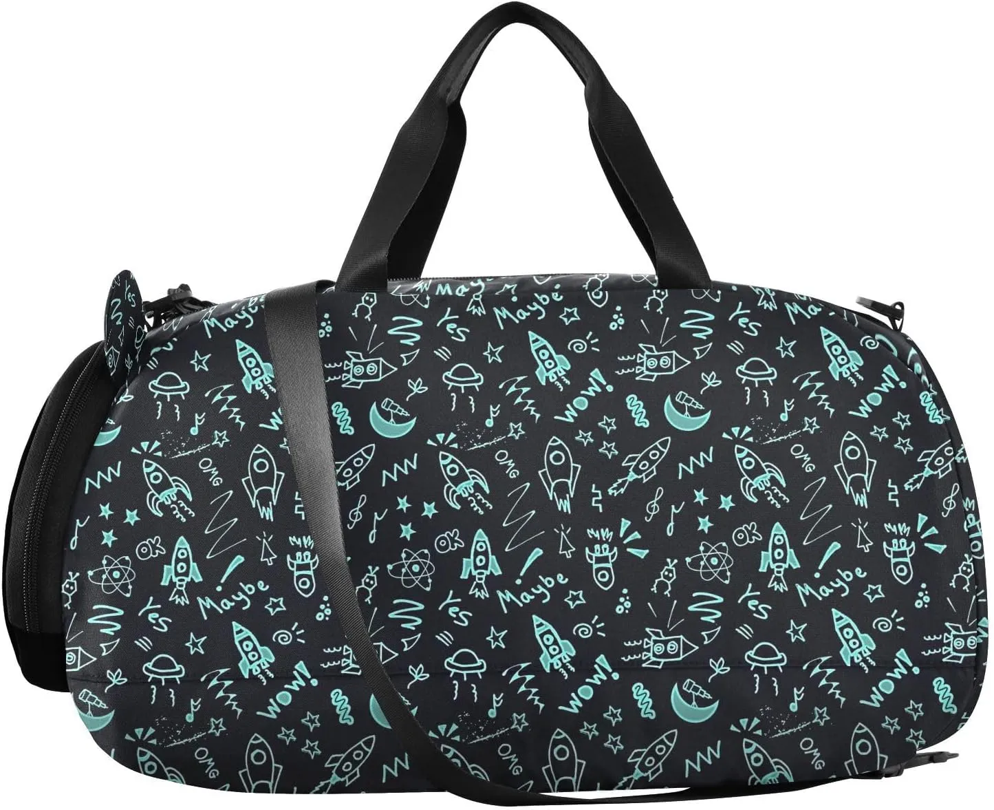 VIGTRO Aliens Planet Wow Star Kids Overnight Travel Duffel Bag Sport Gym Bag for Boys Girls with Shoe Compartment, Carry On Weekender Luggage Bag for Dance Swim Yoga