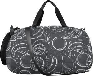 VIGTRO Bananas Oranges Lemons Kids Overnight Travel Duffel Bag Sport Gym Bag for Boys Girls with Shoe Compartment, Chalk Style Carry On Weekender Luggage Bag for Dance Swim Yoga