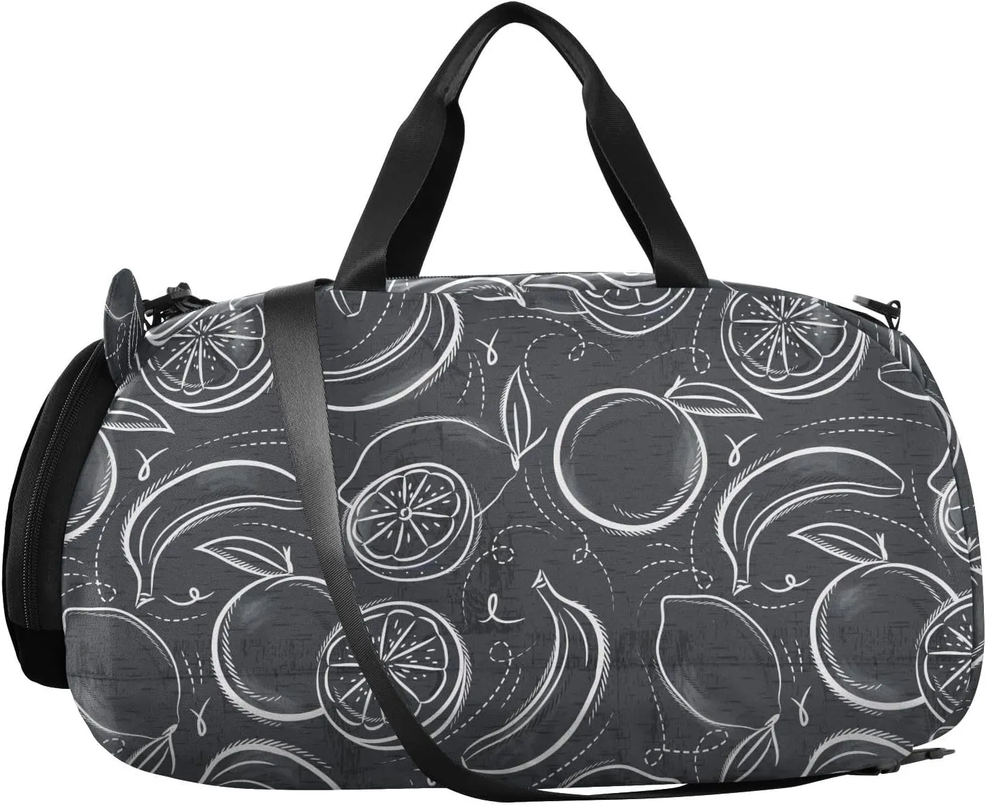 VIGTRO Bananas Oranges Lemons Kids Overnight Travel Duffel Bag Sport Gym Bag for Boys Girls with Shoe Compartment, Chalk Style Carry On Weekender Luggage Bag for Dance Swim Yoga