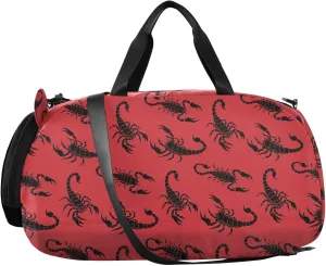 VIGTRO Black Scorpion Kids Overnight Travel Duffel Bag Sport Gym Bag for Boys Girls with Shoe Compartment, Red Background Carry On Weekender Luggage Bag for Dance Swim Yoga