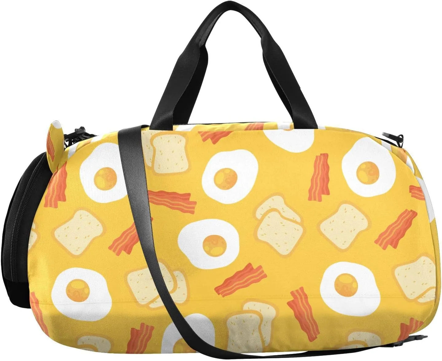 VIGTRO Breakfast Eggs Toasts Bacon Kids Overnight Travel Duffel Bag Sport Gym Bag for Boys Girls with Shoe Compartment, Carry On Weekender Luggage Bag for Dance Swim Yoga