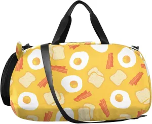 VIGTRO Breakfast Eggs Toasts Bacon Kids Overnight Travel Duffel Bag Sport Gym Bag for Boys Girls with Shoe Compartment, Carry On Weekender Luggage Bag for Dance Swim Yoga