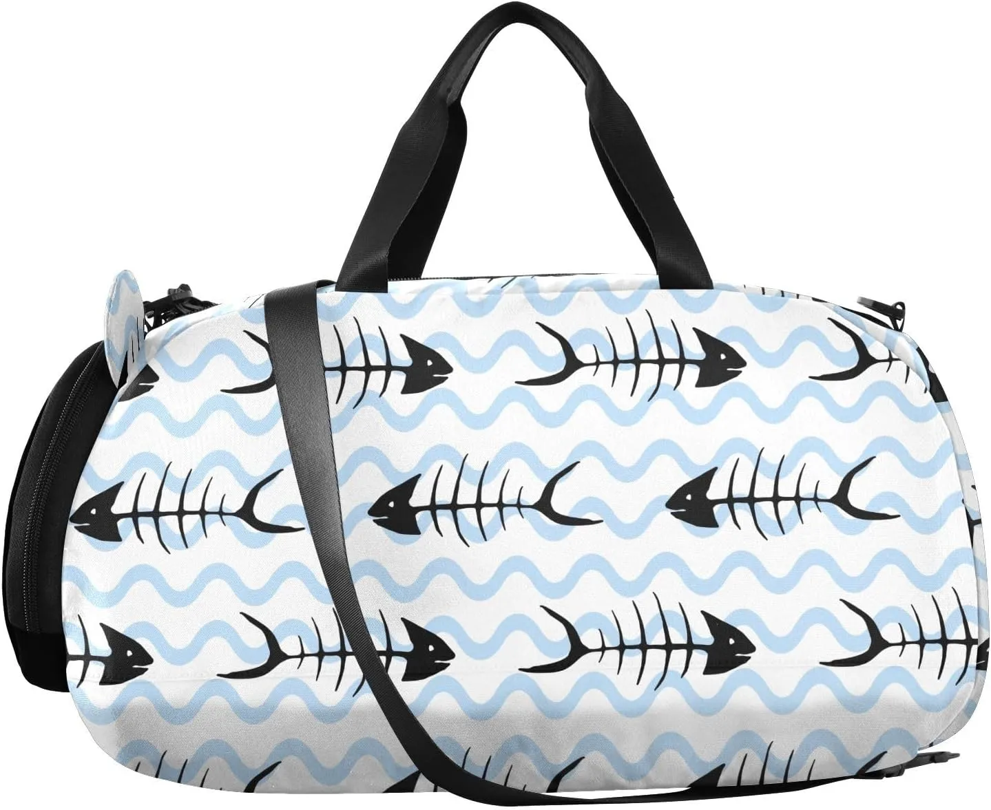 VIGTRO Carp Fish Skeleton Bones Kids Overnight Travel Duffel Bag Sport Gym Bag for Boys Girls with Shoe Compartment, Carry On Weekender Luggage Bag for Dance Swim Yoga
