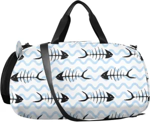VIGTRO Carp Fish Skeleton Bones Kids Overnight Travel Duffel Bag Sport Gym Bag for Boys Girls with Shoe Compartment, Carry On Weekender Luggage Bag for Dance Swim Yoga