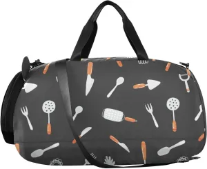 VIGTRO Cartoon Kitchen Tools Pattern Kids Overnight Travel Duffel Bag Sport Gym Bag for Boys Girls with Shoe Compartment, Carry On Weekender Luggage Bag for Dance Swim Yoga
