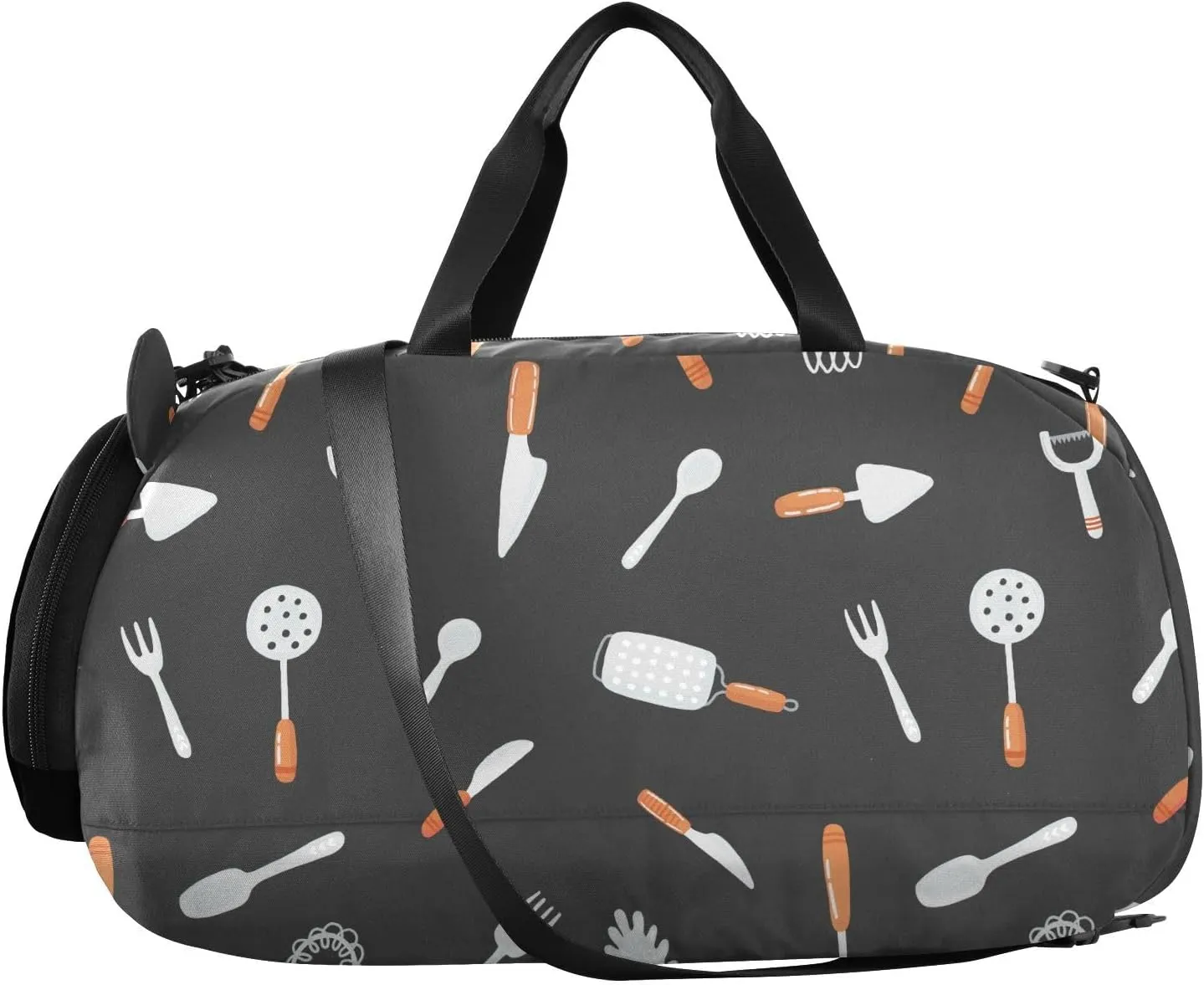 VIGTRO Cartoon Kitchen Tools Pattern Kids Overnight Travel Duffel Bag Sport Gym Bag for Boys Girls with Shoe Compartment, Carry On Weekender Luggage Bag for Dance Swim Yoga