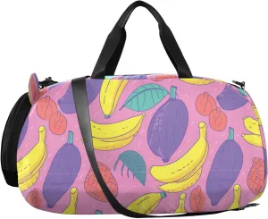 VIGTRO Colorful Banana Pfruits Pattern Kids Overnight Travel Duffel Bag Sport Gym Bag for Boys Girls with Shoe Compartment, Carry On Weekender Luggage Bag for Dance Swim Yoga