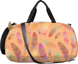 VIGTRO Colorful Feathers Autumn Kids Overnight Travel Duffel Bag Sport Gym Bag for Boys Girls with Shoe Compartment, Carry On Weekender Luggage Bag for Dance Swim Yoga