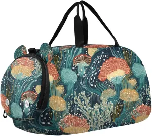 VIGTRO Coral Reef Pattern Kids Overnight Travel Duffel Bag Sport Gym Bag for Boys Girls with Shoe Compartment, Carry On Weekender Luggage Bag for Dance Swim Yoga