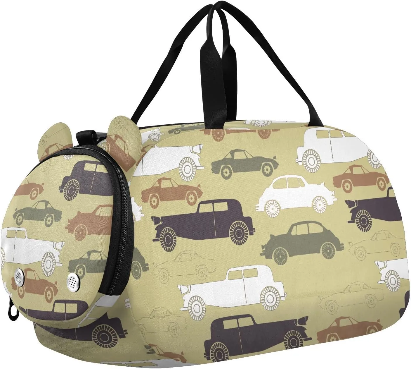 VIGTRO Creative Set Of Retro Cars Kids Overnight Travel Duffel Bag Sport Gym Bag for Boys Girls with Shoe Compartment, Carry On Weekender Luggage Bag for Dance Swim Yoga