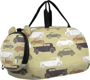 VIGTRO Creative Set Of Retro Cars Kids Overnight Travel Duffel Bag Sport Gym Bag for Boys Girls with Shoe Compartment, Carry On Weekender Luggage Bag for Dance Swim Yoga