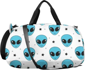 VIGTRO Cute Alien Face Star Kids Overnight Travel Duffel Bag Sport Gym Bag for Boys Girls with Shoe Compartment, Carry On Weekender Luggage Bag for Dance Swim Yoga
