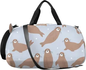 VIGTRO Cute Arctic Animals Seal Kids Overnight Travel Duffel Bag Sport Gym Bag for Boys Girls with Shoe Compartment, Carry On Weekender Luggage Bag for Dance Swim Yoga