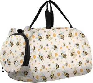 VIGTRO Cute Bees Honeycomb Kids Overnight Travel Duffel Bag Sport Gym Bag for Boys Girls with Shoe Compartment, Carry On Weekender Luggage Bag for Dance Swim Yoga