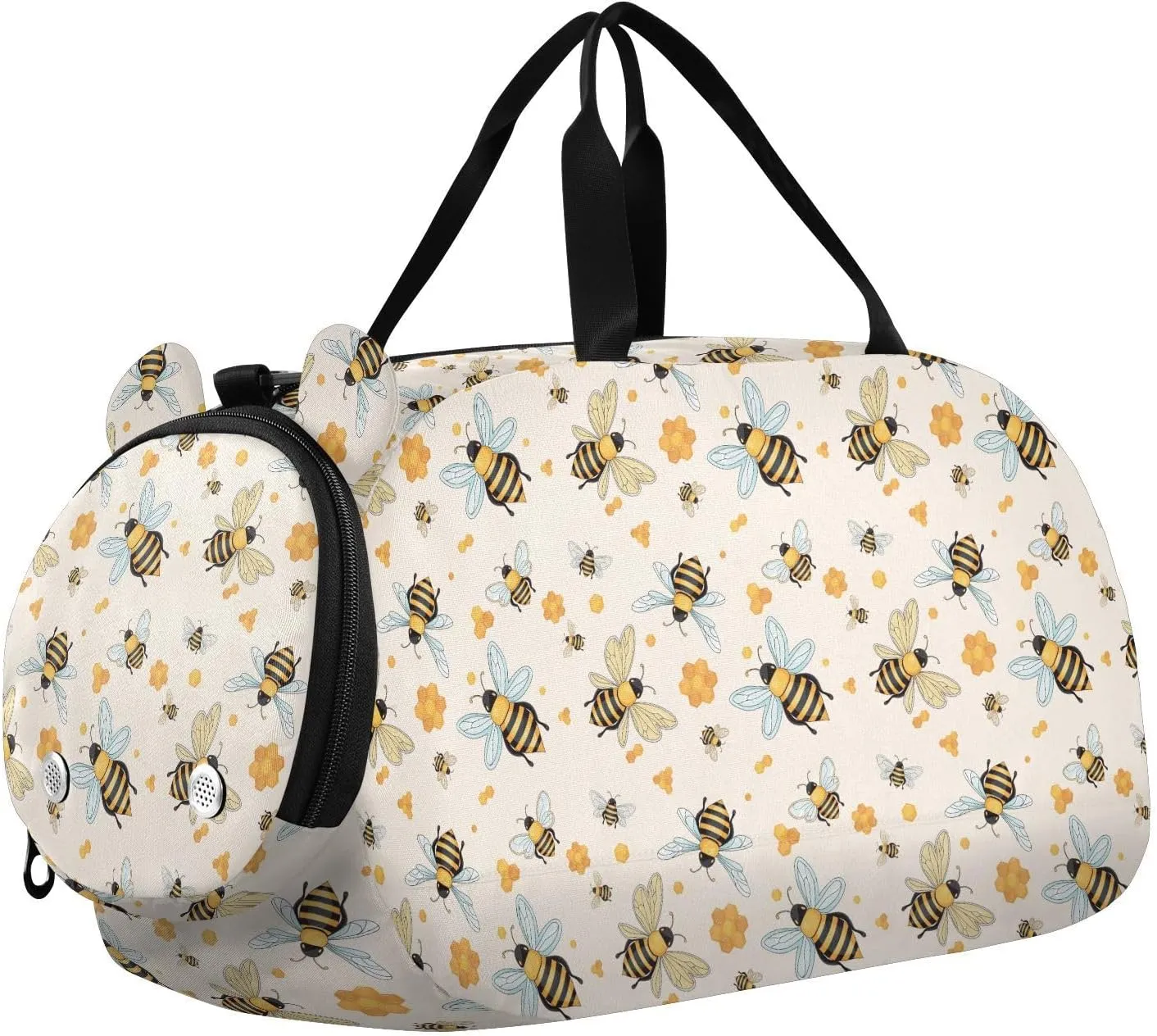 VIGTRO Cute Bees Honeycomb Kids Overnight Travel Duffel Bag Sport Gym Bag for Boys Girls with Shoe Compartment, Carry On Weekender Luggage Bag for Dance Swim Yoga