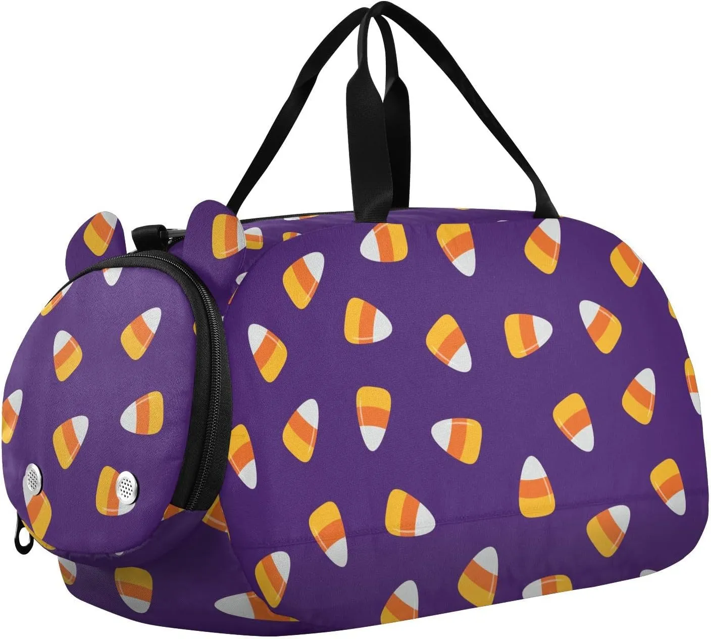 VIGTRO Cute Cartoon Corn Candy Kids Overnight Travel Duffel Bag Sport Gym Bag for Boys Girls with Shoe Compartment, Happy Halloween Carry On Weekender Luggage Bag for Dance Swim Yoga