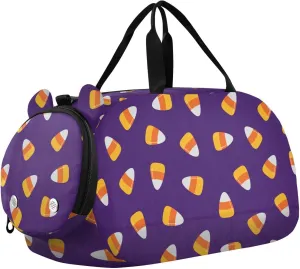 VIGTRO Cute Cartoon Corn Candy Kids Overnight Travel Duffel Bag Sport Gym Bag for Boys Girls with Shoe Compartment, Happy Halloween Carry On Weekender Luggage Bag for Dance Swim Yoga