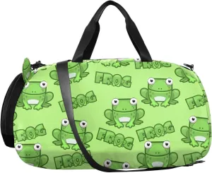 VIGTRO Cute Cartoon Frog Kids Overnight Travel Duffel Bag Sport Gym Bag for Boys Girls with Shoe Compartment, Carry On Weekender Luggage Bag for Dance Swim Yoga