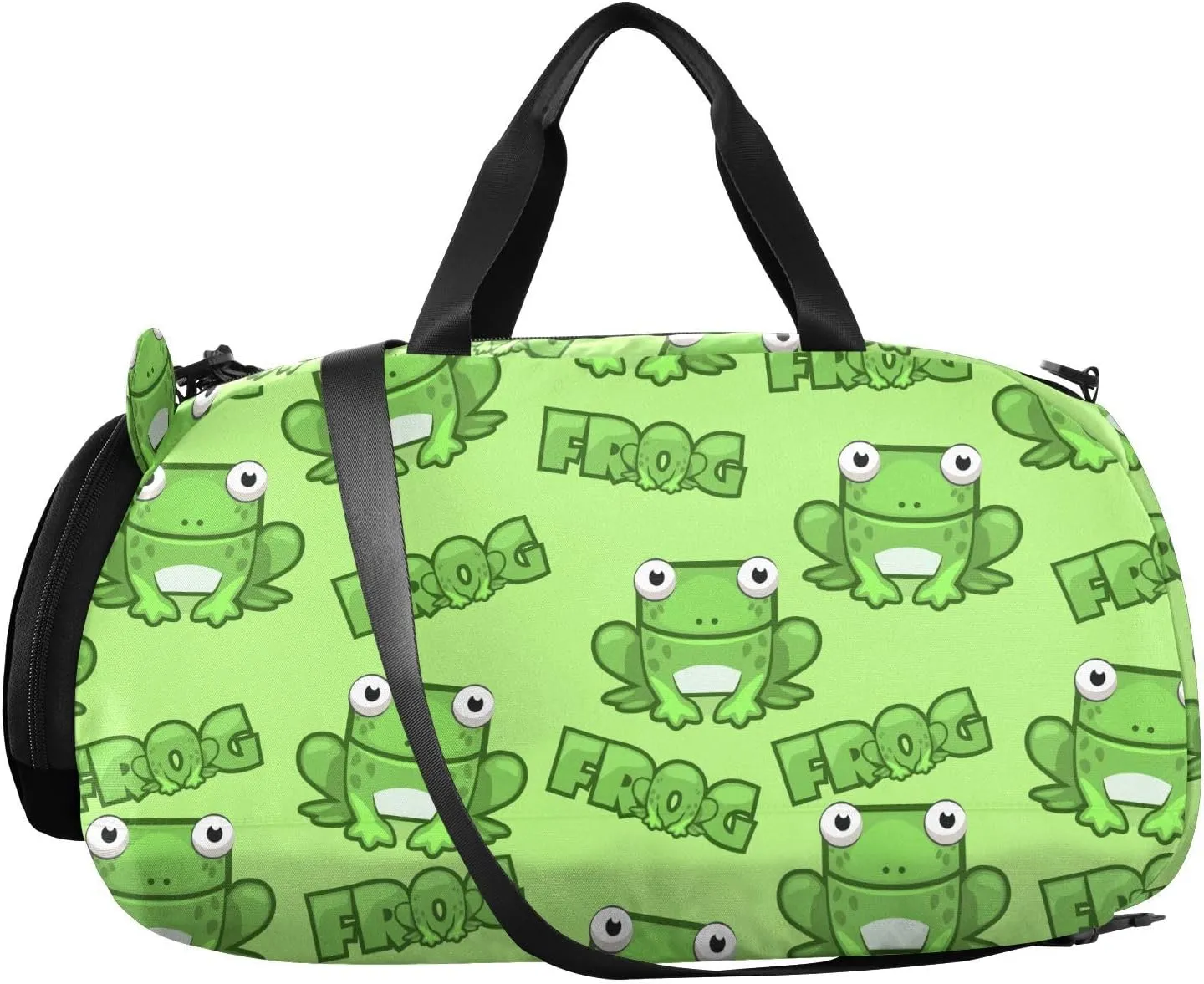 VIGTRO Cute Cartoon Frog Kids Overnight Travel Duffel Bag Sport Gym Bag for Boys Girls with Shoe Compartment, Carry On Weekender Luggage Bag for Dance Swim Yoga