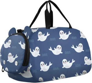VIGTRO Cute Cartoon Fur Seal Kids Overnight Travel Duffel Bag Sport Gym Bag for Boys Girls with Shoe Compartment, Carry On Weekender Luggage Bag for Dance Swim Yoga