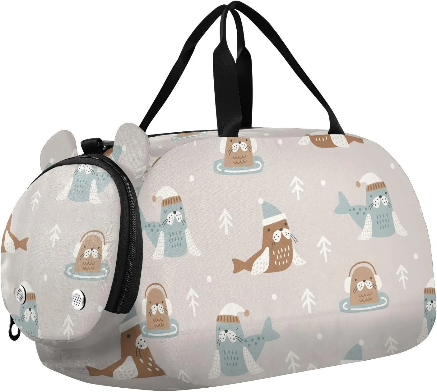 VIGTRO Cute Cold Winter Seals Kids Overnight Travel Duffel Bag Sport Gym Bag for Boys Girls with Shoe Compartment, Carry On Weekender Luggage Bag for Dance Swim Yoga