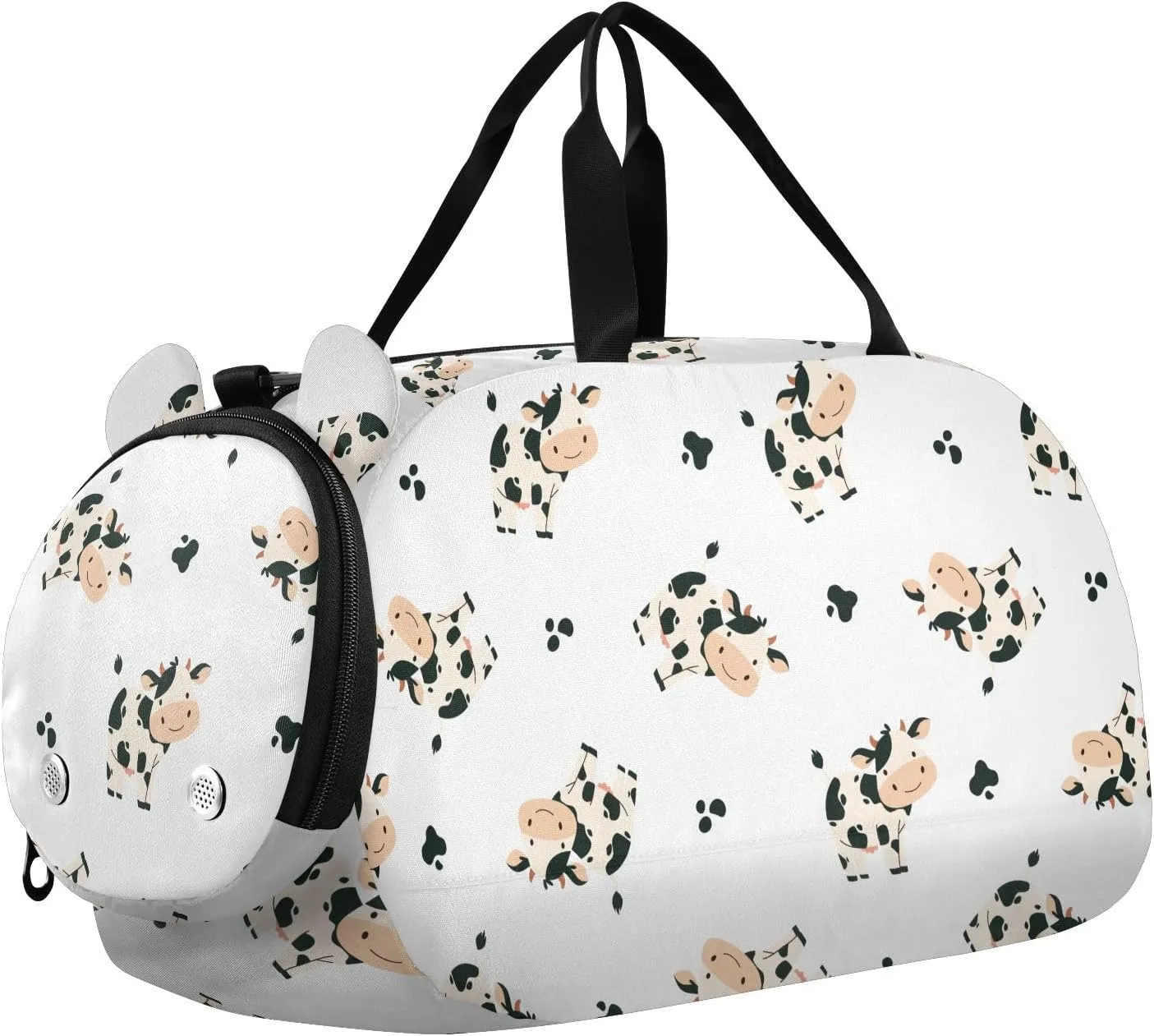 VIGTRO Cute Cow Cartoon Cattle Kids Overnight Travel Duffel Bag Sport Gym Bag for Boys Girls with Shoe Compartment, Carry On Weekender Luggage Bag for Dance Swim Yoga