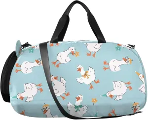 VIGTRO Cute Goose Pattern Kids Overnight Travel Duffel Bag Sport Gym Bag for Boys Girls with Shoe Compartment, Carry On Weekender Luggage Bag for Dance Swim Yoga
