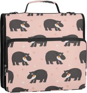 VIGTRO Cute Hipp Pink Background 1.5 Inch 3 Ring Case Zipper Binder Organizer Bag with Shoulder Strap and Handle Multi-Pocket File Folder for Office Supplies