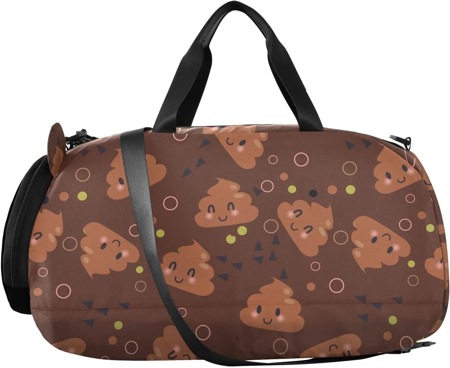 VIGTRO Cute Poop Circle Pattern Kids Overnight Travel Duffel Bag Sport Gym Bag for Boys Girls with Shoe Compartment, Carry On Weekender Luggage Bag for Dance Swim Yoga