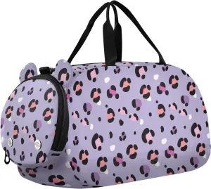 VIGTRO Cute Purple Animal Print Kids Overnight Travel Duffel Bag Sport Gym Bag for Boys Girls with Shoe Compartment, Carry On Weekender Luggage Bag for Dance Swim Yoga